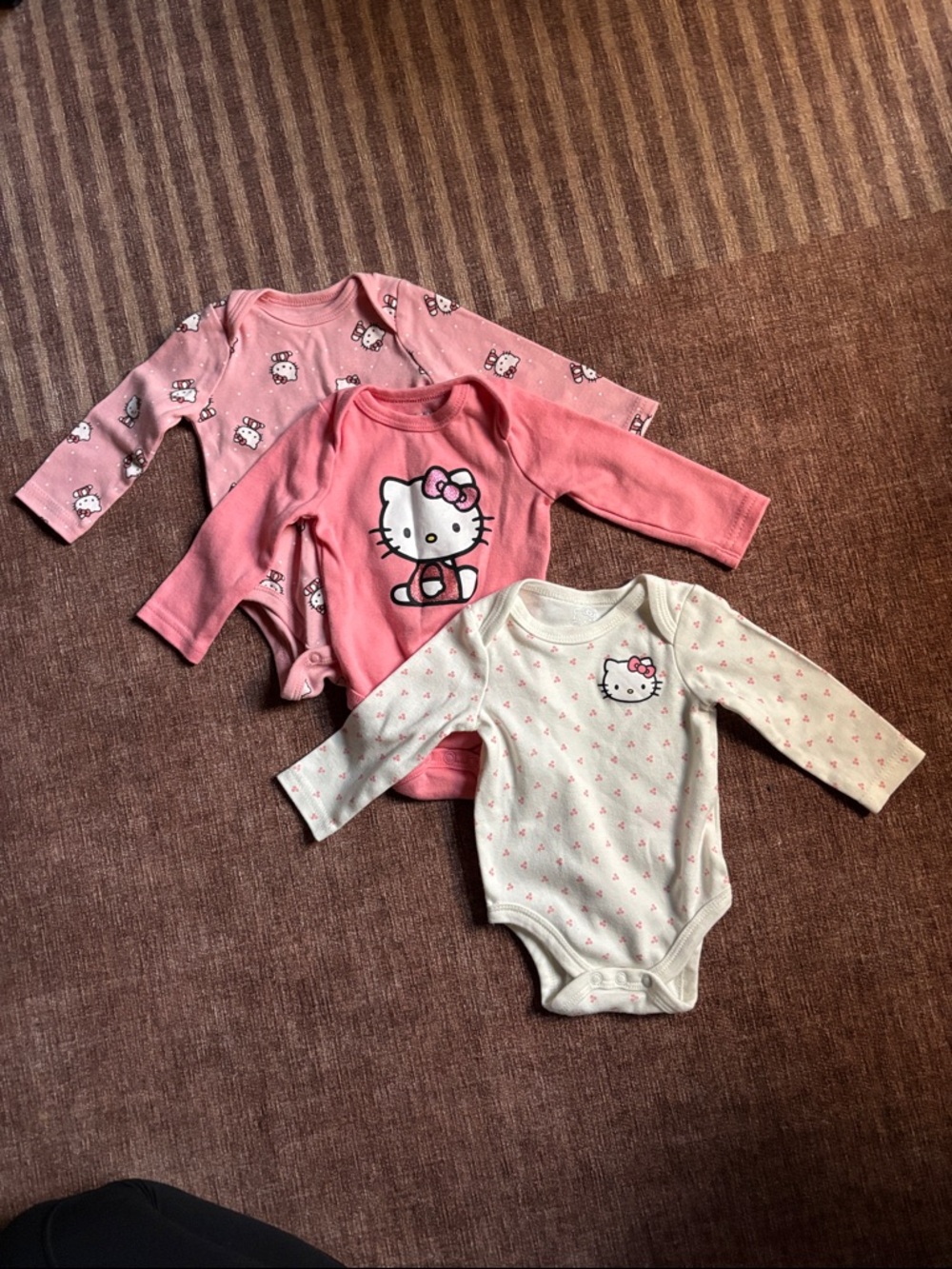 Hello Kitty Pink, Light Pink & Cream Long-Sleeve Baby One-Pieces (Set of 3)